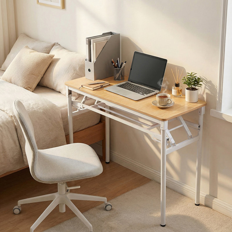 MDF Iron Writing Desk, 75cm H x 80cm W x 40cm D, Nature Wood/White