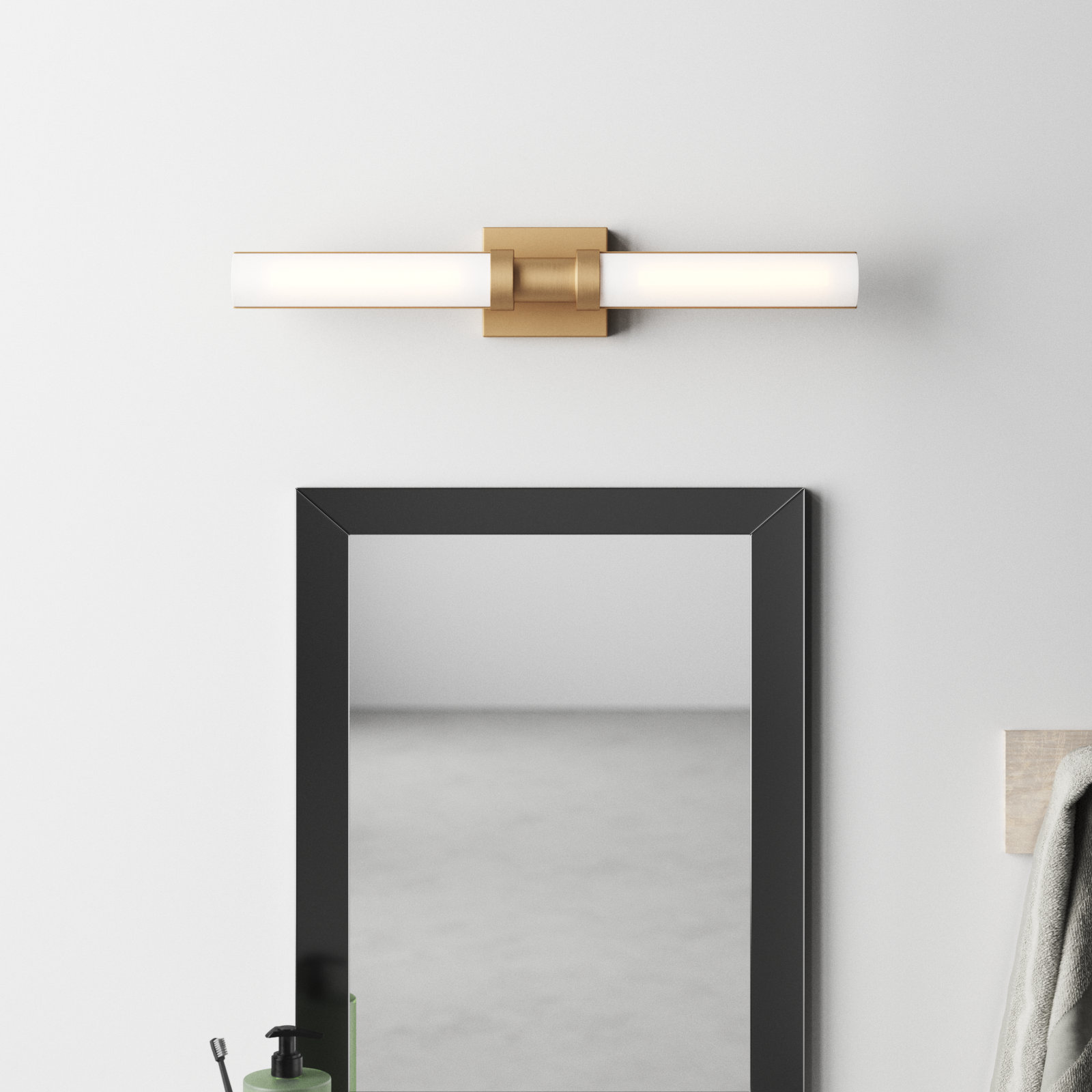 Kelan Single Frosted Dimmable LED Vanity Light, Satin Brass, 26.75"H x 4.75"W x 4.5"D, 20W