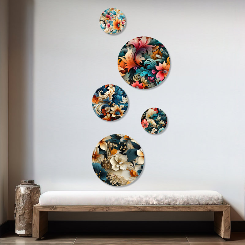 Ensemble de 5 fleurs bleues et beiges aux couleurs vives
