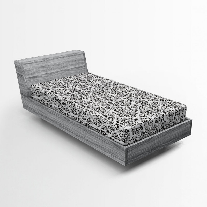 Black and White Paisley Microfiber Twin XL Fitted Sheet