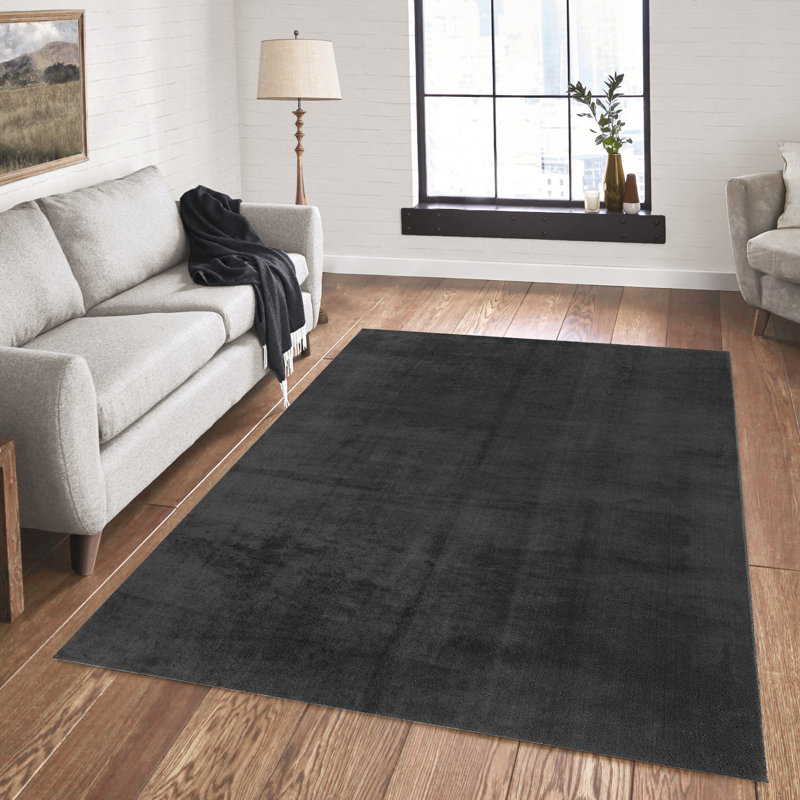 Marrick Tonee Plush Polyester Shag Indoor Area Rug, Solid Charcoal – Soft Comfort for Living Room & Bedroom - Charcoal
