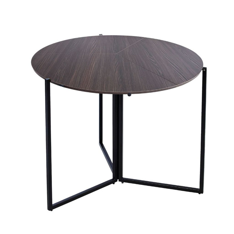 Table à cartes pliante ronde 43 po - Conception à trois volets peu encombrante avec base en fer et plateau en bois d'ingénierie