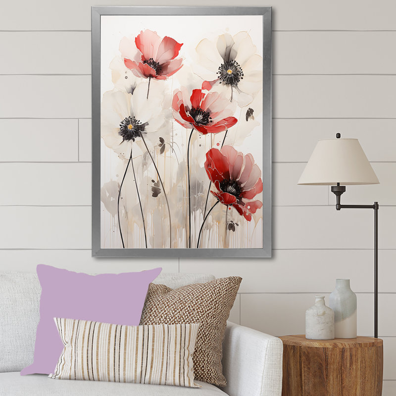 Minimalisme rouge et blanc sur fond blanc, H 44 po x l 34 po x P 1,5 po, Cadre simple argenté