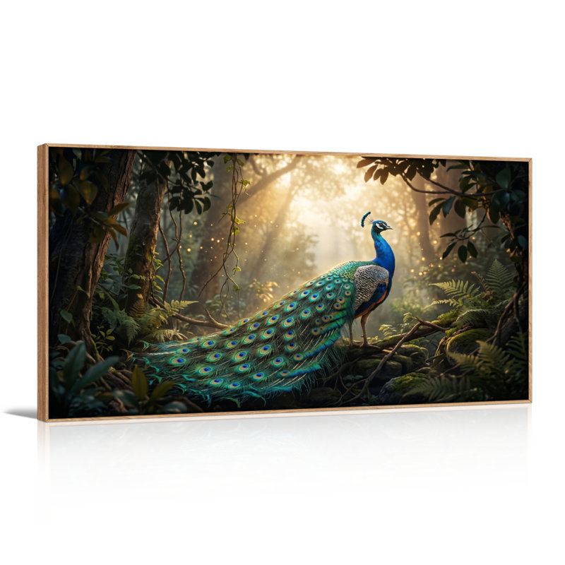 Ensemble de 1 tableau sur toile « Forêt de paons », L 40 po x H 20 po, Naturel