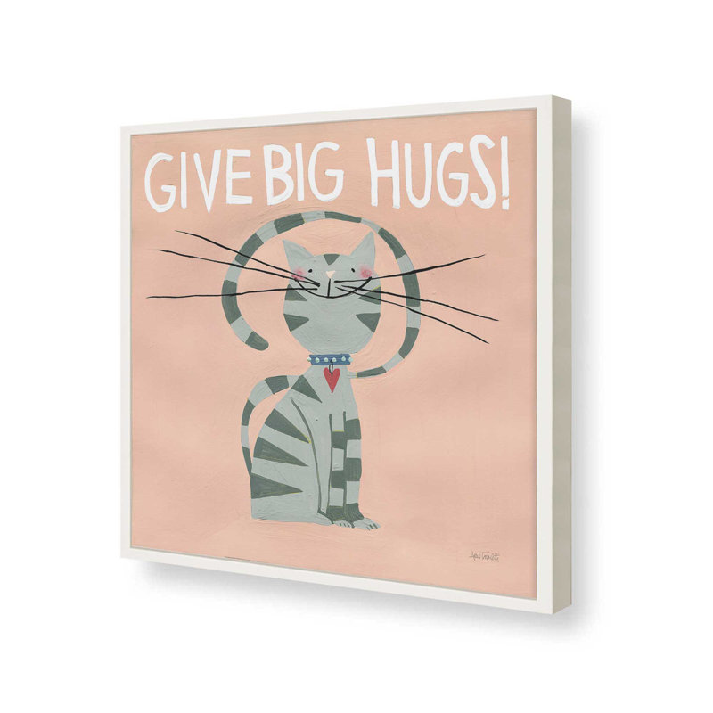 «Happy Cats Big Hugs» par Anne Tavoletti, reproduction d'art, H 36 po x l 36 po, Blanc