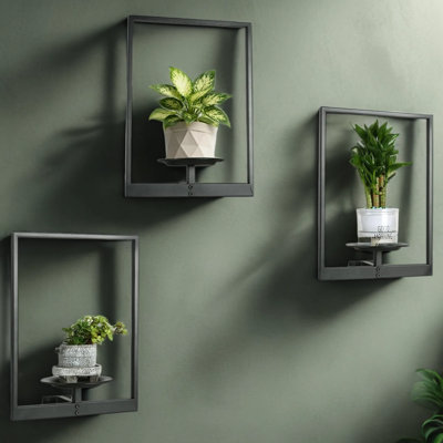 Modern Geometric Wall Shelf For Plants, Metal Display Stand With Built-In Plant Holders, Space-Saving Wall Mounted Decor For Living Room, Balcony, Patio, Garden