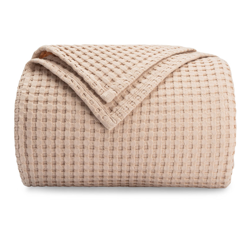 Comfy Cubs 100% Cotton Waffle Weave Throw Blanket Breathable Skin-Friendly Soft Lightweight, Textured Blanket, King, Blush