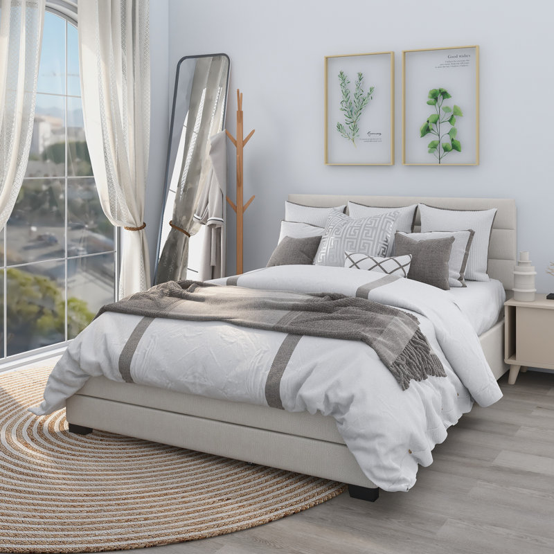 Grand lit à panneau avec rangement DeHond, Beige