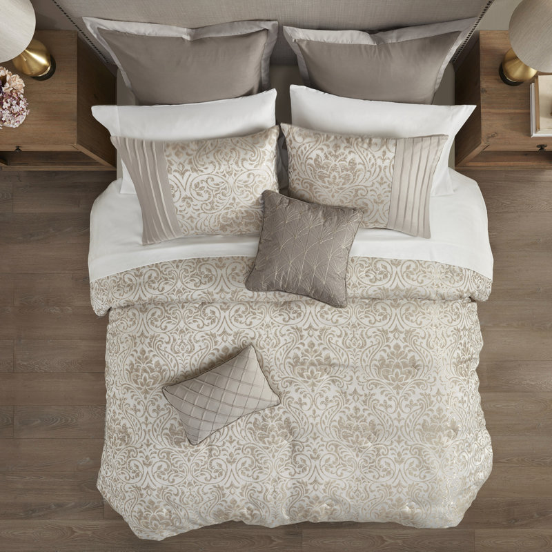 Édredon kaki pour très grand lit 12 pièces, avec motif doré, taies décoratives européennes plissées et pour très grand lit, motif or métallique, lavable à la machine