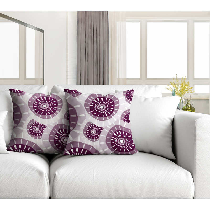Borai Floral and Abstract Outdoor Reversible Throw Pillow, 15W" x 15H", Purple