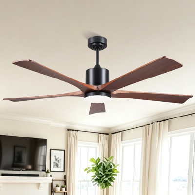 60" Mid-Century Modern Ceiling Fans with Lights and Remote Control, DC Reversible Motor, Noiseless