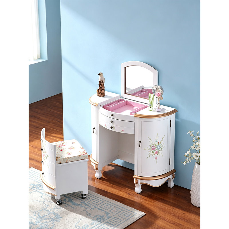 Meuble-lavabo vintage avec miroir rabattable et rangement à tiroirs