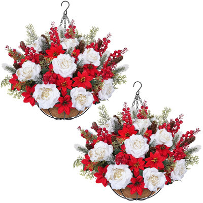 2 paniers de fleurs suspendus pour Noël