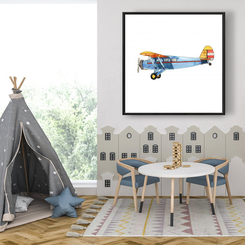 Small Blue Plane - Framed Canvas Bedroom Decor | Home Art