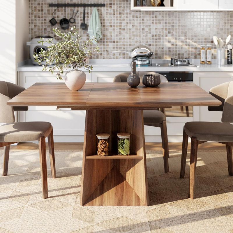 40"-54" Extendable Dining Table For 4/6/8, Modern Kitchen Table With Storage Shelf & Foot Support, Farmhouse Wood Dining Table For Living Room, Kitchen, Home