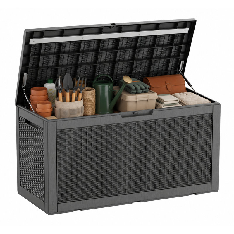 Boîte de rangement 110 gallons, 24.5" H x 48" W x 21.5" D, Noir
