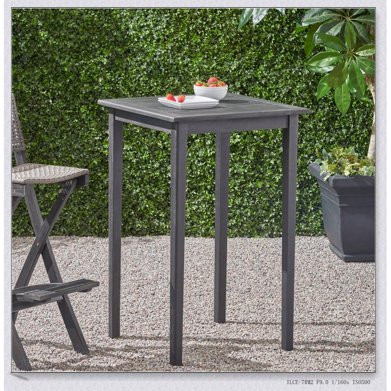 Table de bar d'extérieur carrée en bois d'acacia minimaliste - durable, résistante aux intempéries et élégante pour les espaces modernes