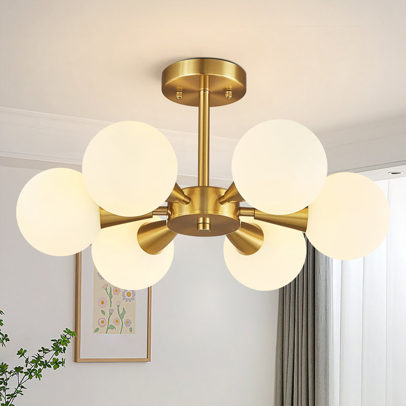 Lustre moderne avec plafonnier semi-encastré Sputnik, Doré, 6
