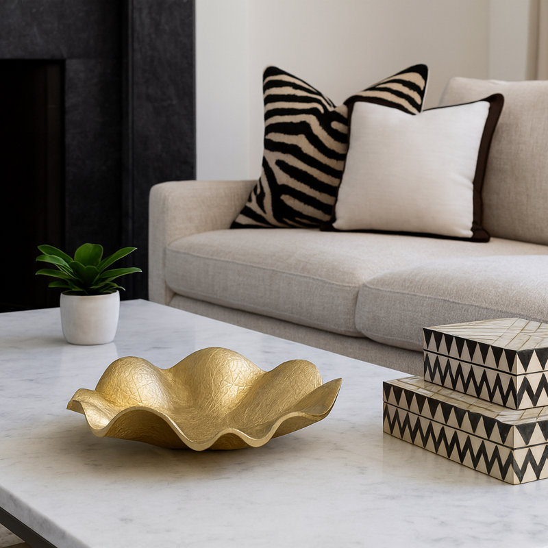 Kenesia Handmade Aluminum Decorative Gold Bowl Tray