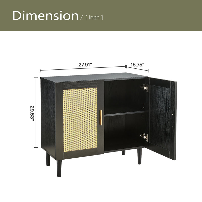 Side Panel Buffet Cabinet With Natural Rattan Door, Rattan Storage Cabinet With Adjustable Shelves, Side Panel And Buffet With Storage Space, Modern Console Cabinet In Bedroom And Living Room