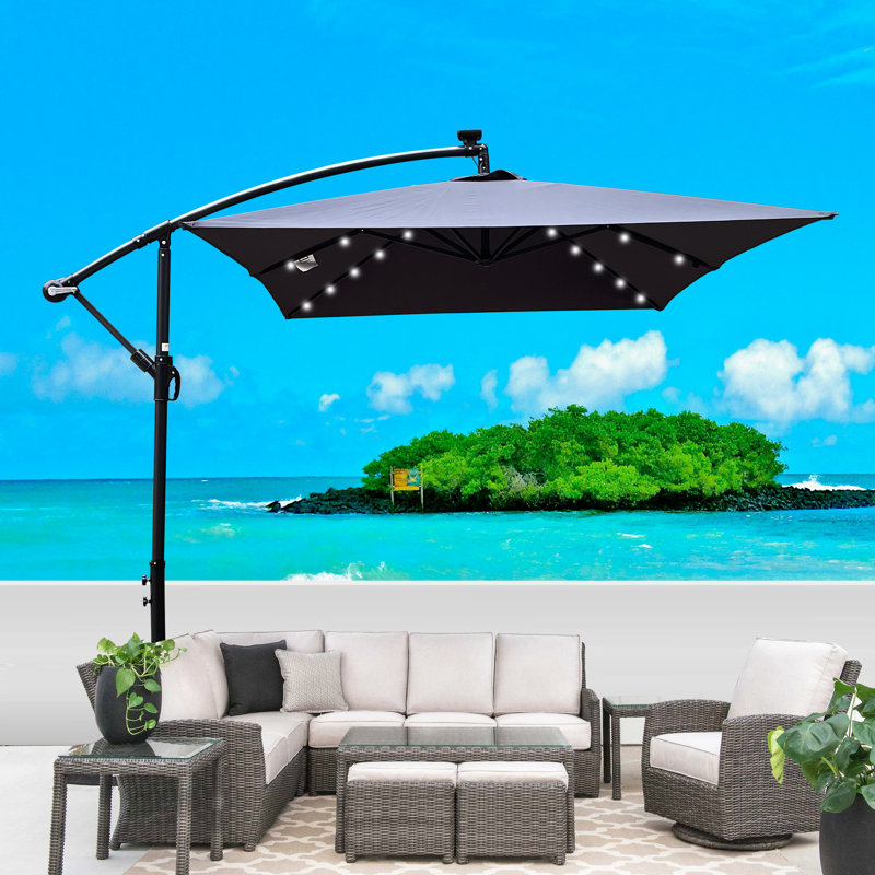 Parasol de patio à énergie solaire 2 x 3 m avec lumières DEL - Vent, pour terrasse de jardin
