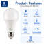 Ampoules DEL Euri Lighting A19, 12 W, 1100 lm, équivalent 75 W, blanc froid 5000 K, culot E26, homologuées CEC et UL, lot de 2
