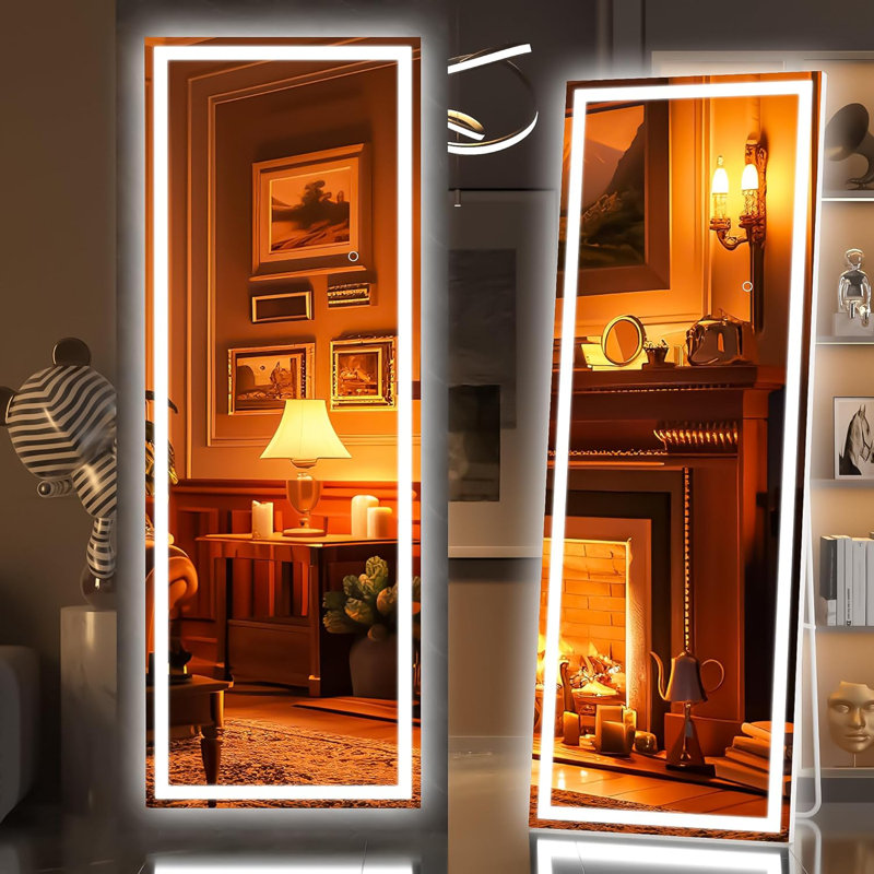 Full Length Mirror With Lights, 58" X 18" LED Lighted Floor Standing, 58" x 18"