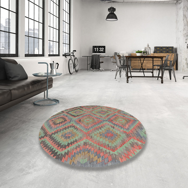 Tapis brun/gris/vert clair contemporain, Rond 4 pi