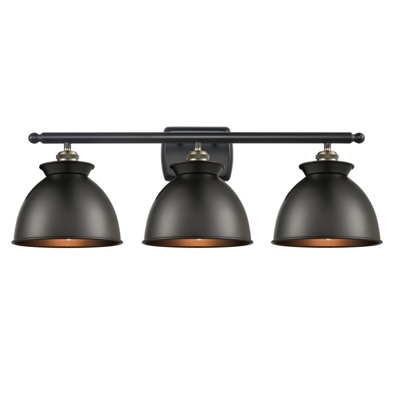Éclairage pour meuble-lavabo à intensité variable 3 lumières Erastus, Ampoule incandescente rétro de 60 watts, Noir mat