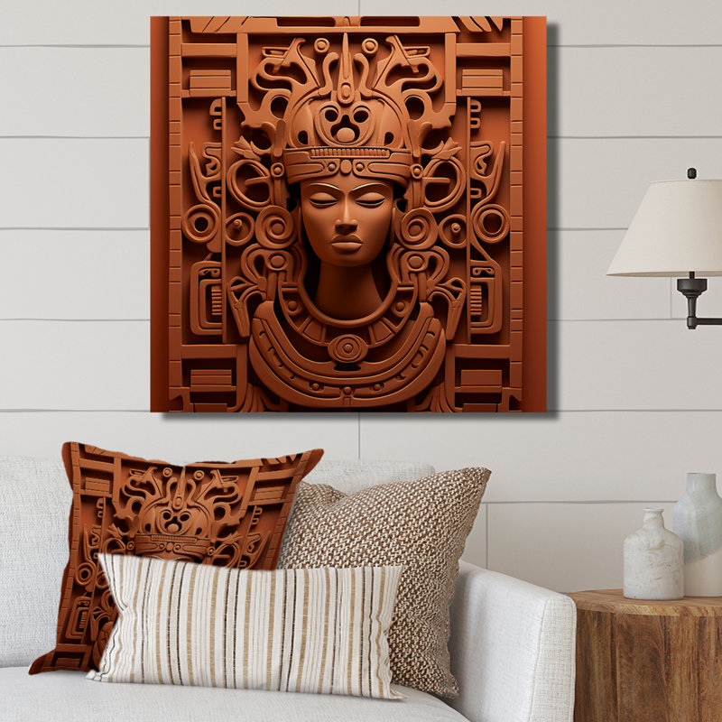 Maya Magic Aztec Mask II - Art mural mexicain, Toile tendue, 36" H x 36" W