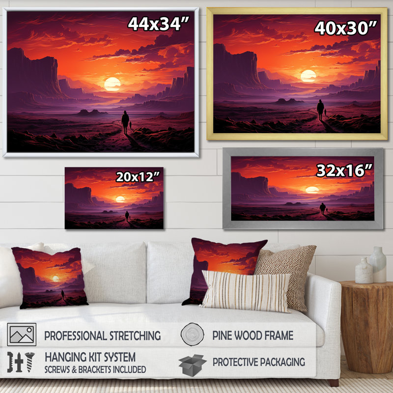 Améthyste désert sables voyage III - désert, art mural, Cadre flottant doré, H 16 po x l 32 po x P 1 po