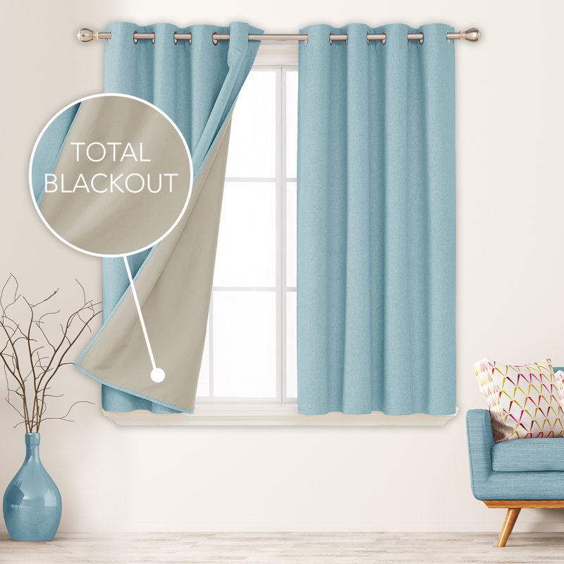 Lythrodontas Faux Linen Total Blackout Curtain Panels, 52" W x 45" H, Teal