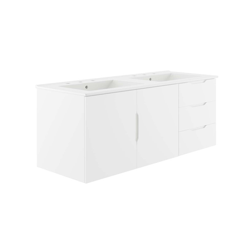  Meuble-lavabo à double cuve 48 po Vitality, Blanc, Blanc