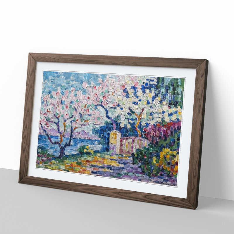Blossoming Almond Trees by Paul Signac - Picture Frame Graphic Art, Walnut, 36cm H x 48cm W x 2cm D