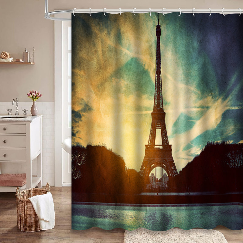 Rideau de douche rétro avec 12 crochets, L 72 po x l 72 po