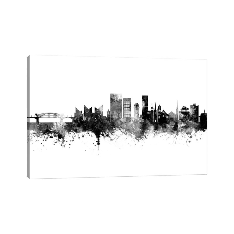 Austin, Texas, horizon, noir et blanc, 8" H x 12" W x 0.75" D, Chattanooga