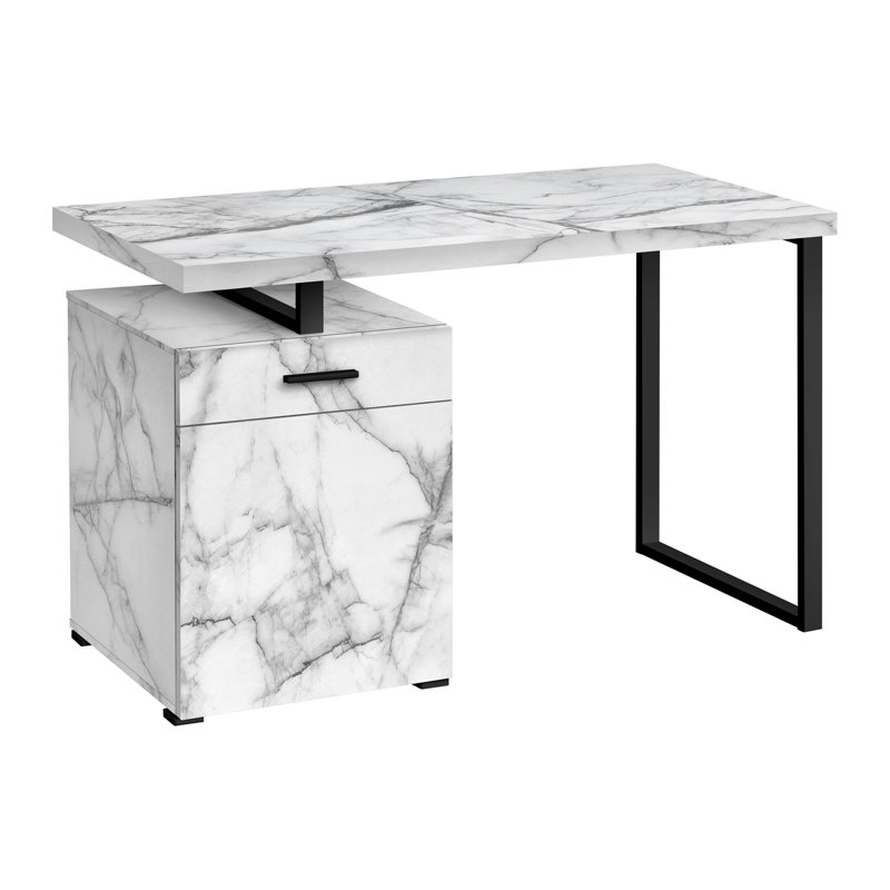 Bureau d'ordinateur, bureau personnel, ordinateur portable, installation à gauche, à droite, tiroirs de rangement, L 48 po, stratifié aspect marbre, métal, contemporain, moderne
