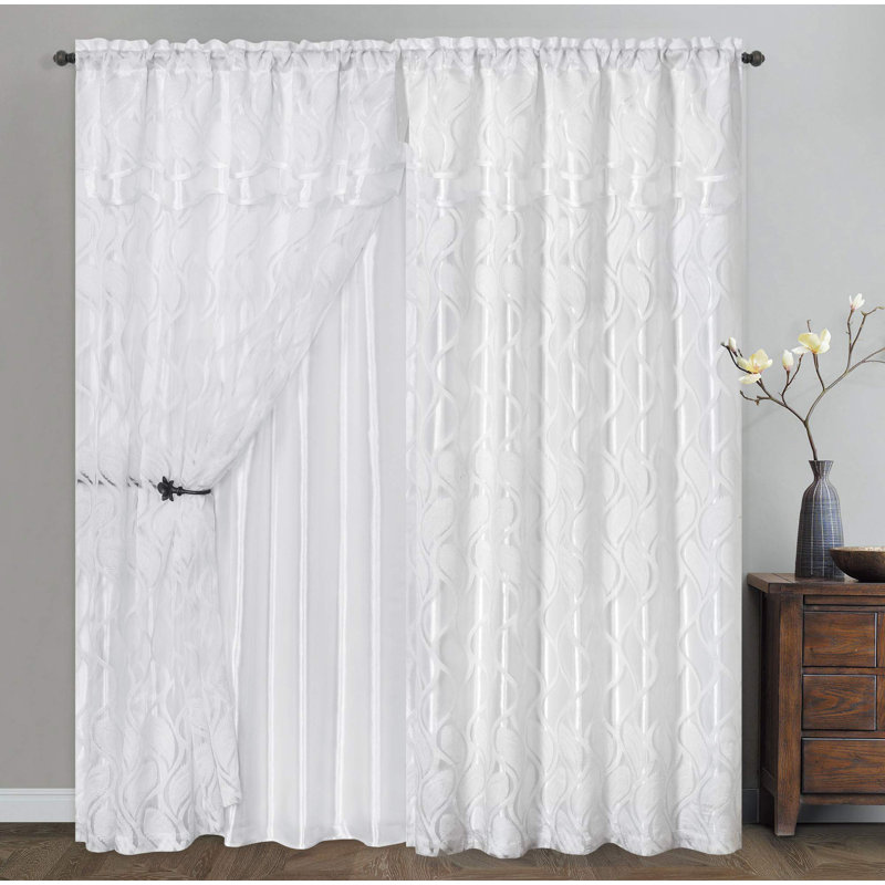 Panneau de rideau de fenêtre en jacquard Voile Chaque pièce de 54 po de largeur x 84 po de hauteur + cantonnière. (Neige)