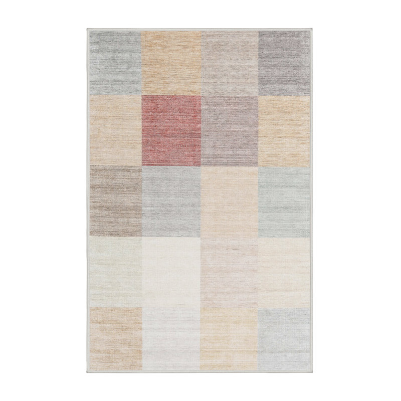 Tapis gris/rose/rouge contemporain, Rectangle 2 pi x 4 pi