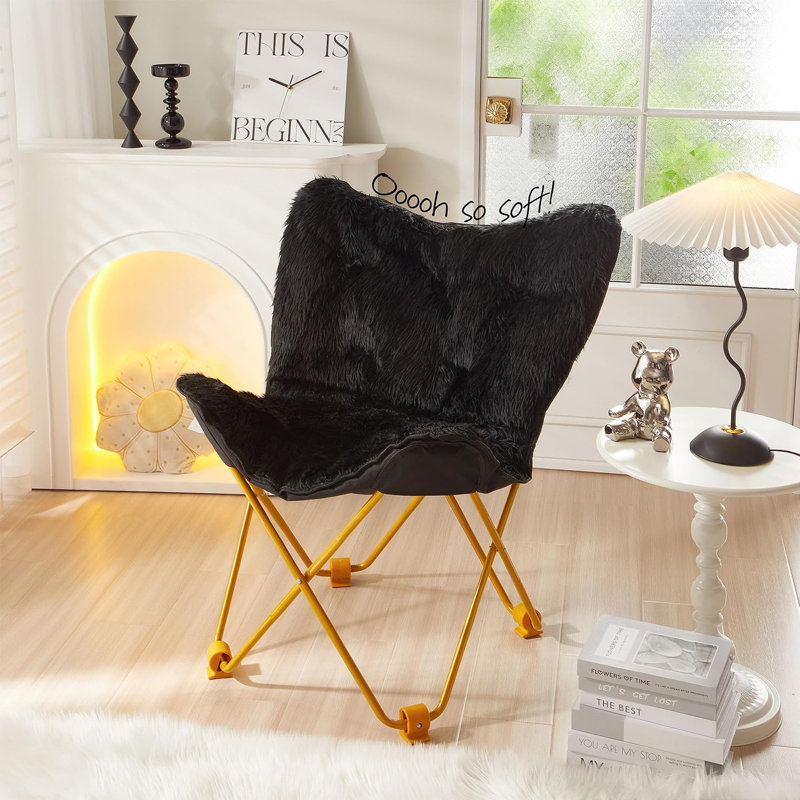 Fauteuil papillon l 360 po Lehman, Similifourrure noire