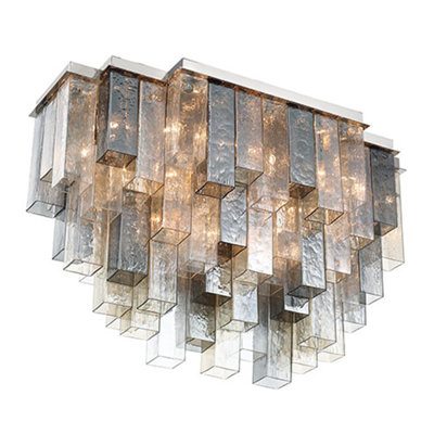 Flush Mount, 23-Light, 36", Chrome, Mixed Glass