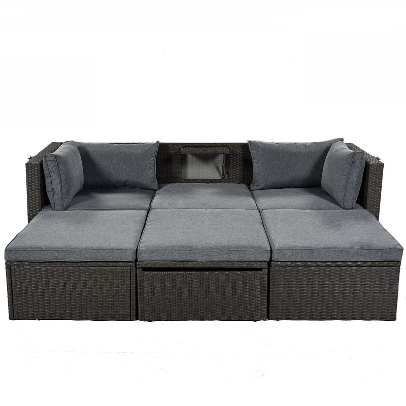 Outdoor Patio Rectangle Daybed With Retractable Canopy,  Wicker Furniture Sectional Seating With Washable Cushions, Backyard, Porch
