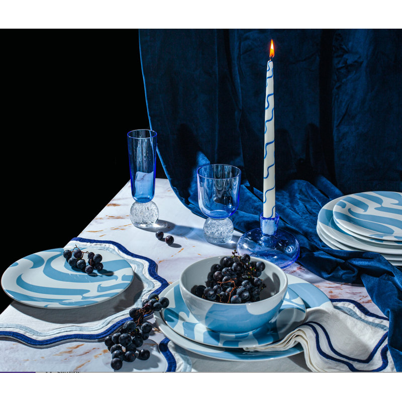 Colorblock Embroidered Linen Napkins, Dark Blue
