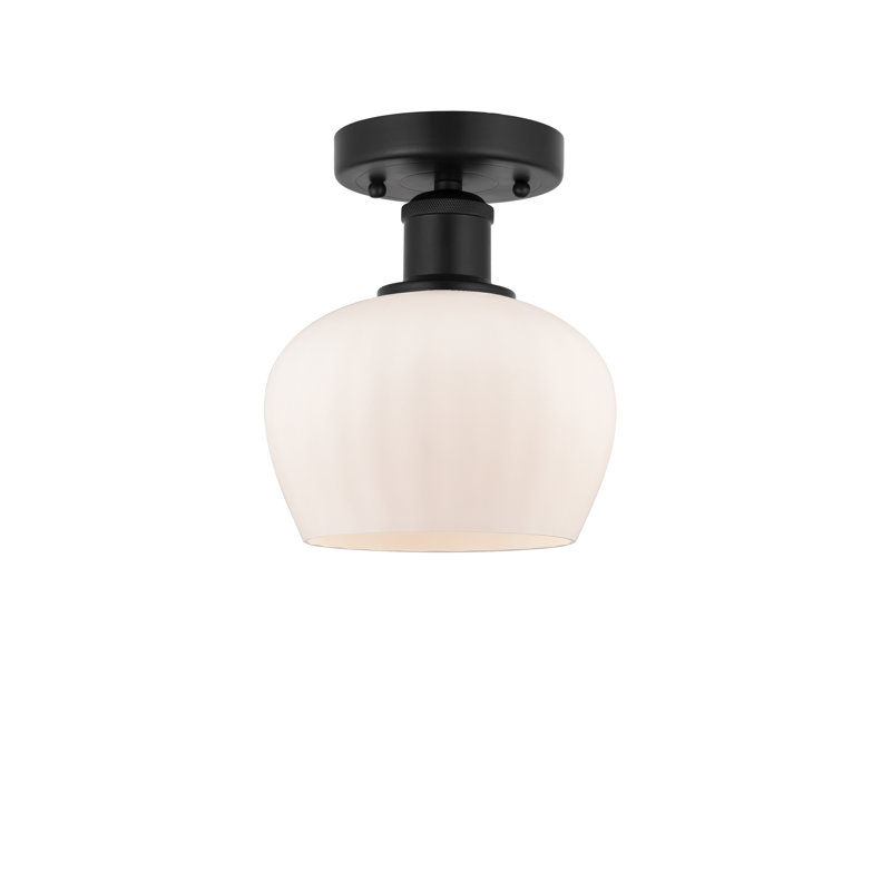Noille Glass Semi Flush Mount, Matte Black, Matte White, 8.25" H x 6.5" W x 6.5" D
