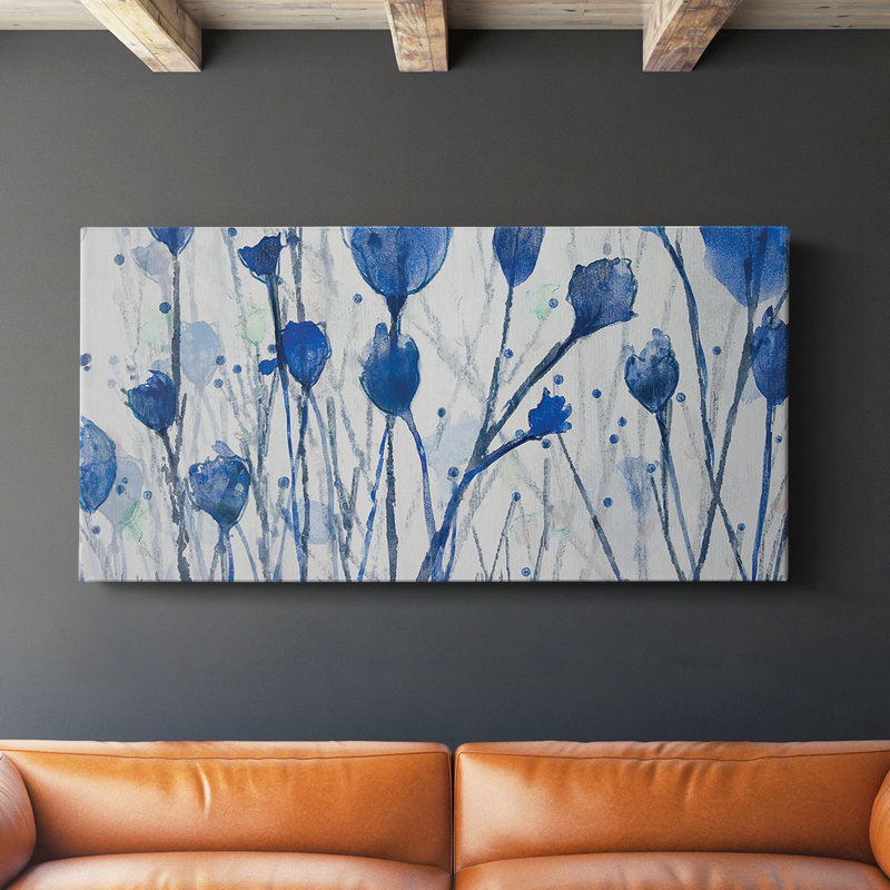 Jardin bleu - Toile tendue avec châssis - Prêt à accrocher, H 16 po x l 32 po
