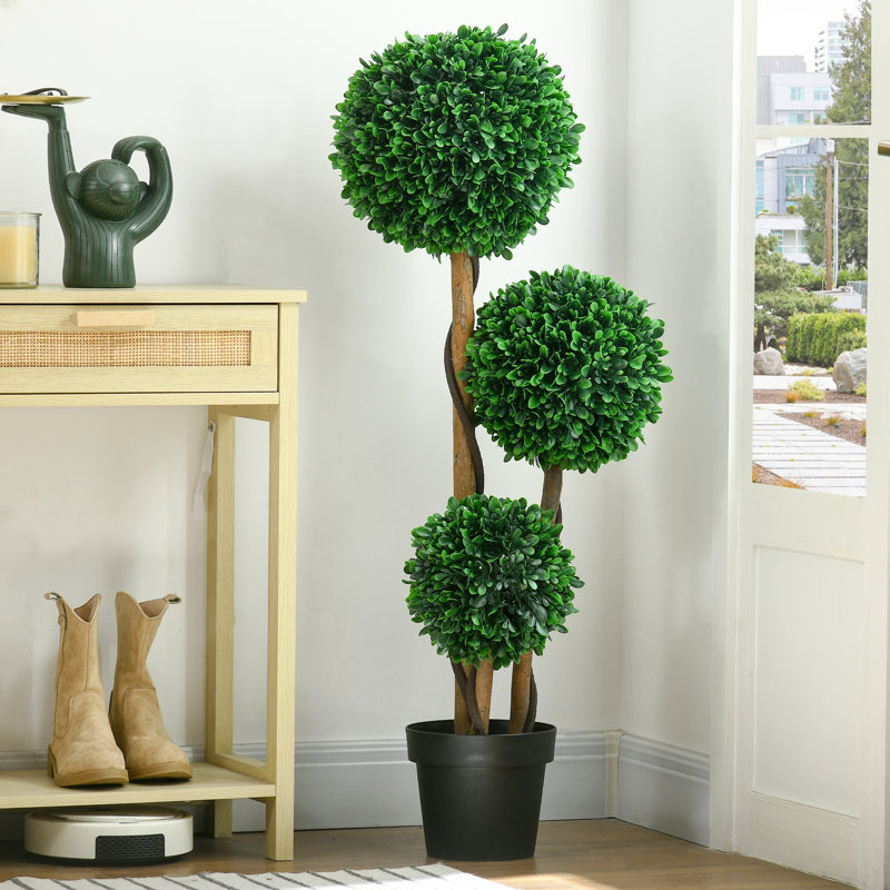 Topiaire de buis artificiel en pot, H 43,25 po x l 11,75 po x P 11,75 po, Vert foncé 1