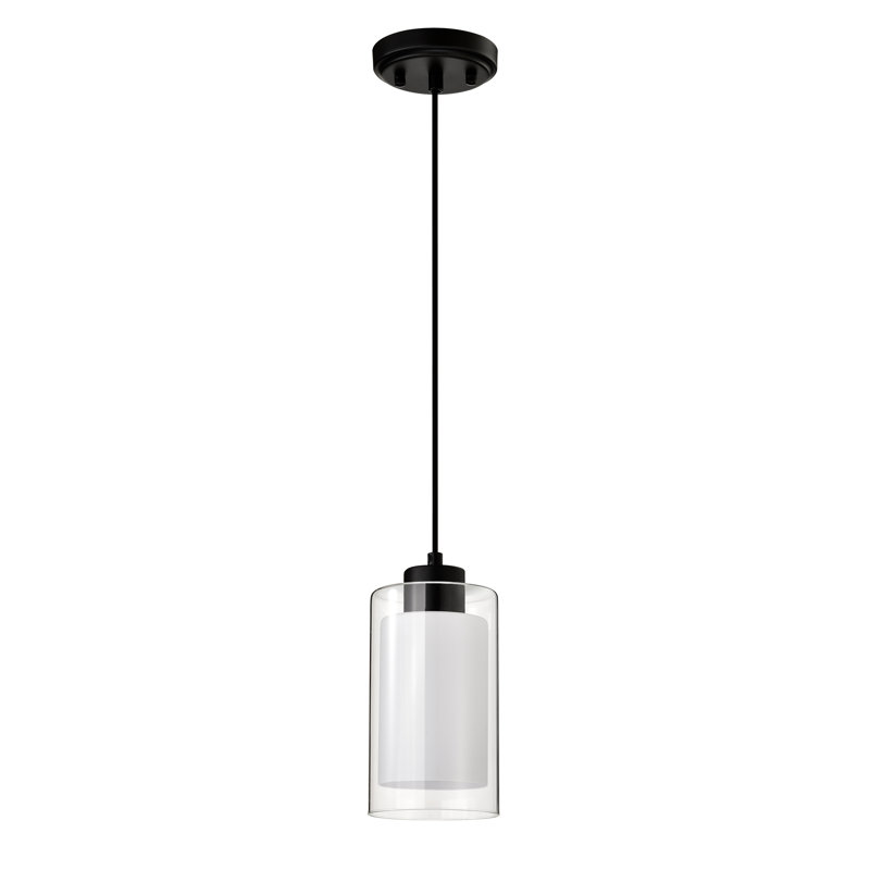 Mini-luminaire suspendu 1 lumière en verre transparent noir mat et abat-jour en verre Rosetto, Noir