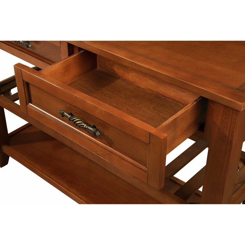 Console en bois massif avec 2 tiroirs de rangement et tablettes ouvertes, buffet Mid-Century pour le salon, la cuisine, le vestibule, le couloir, l'allure brune, la salle à manger,