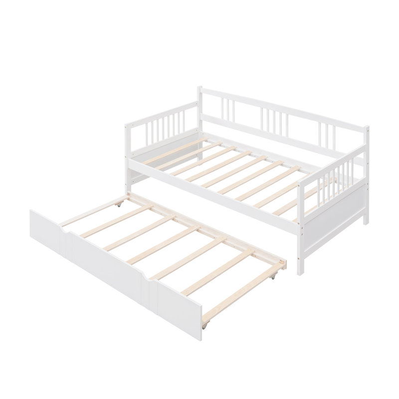 Lit de jour simple en bois avec lit gigogne simple, blanc