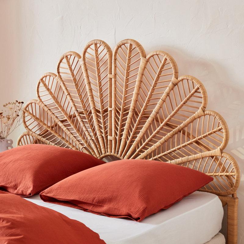 Boleyn Natural rattan headboard queen bed 160cm, 130cm H x 160cm W x 6cm D